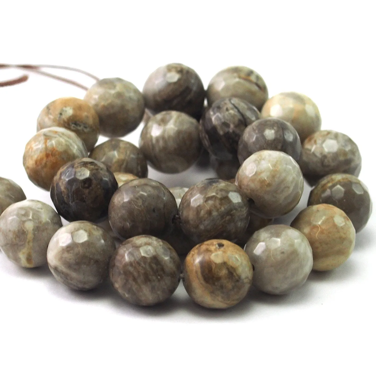 Silver Leaf Jasper Faceted Rounds 12mm Strand