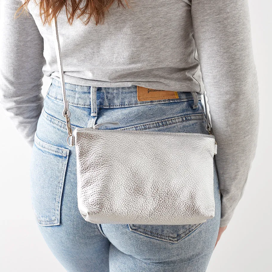 Silver Leather Crossbody Bag