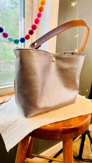 Silver Metallic Mini Winnie Leather Tote