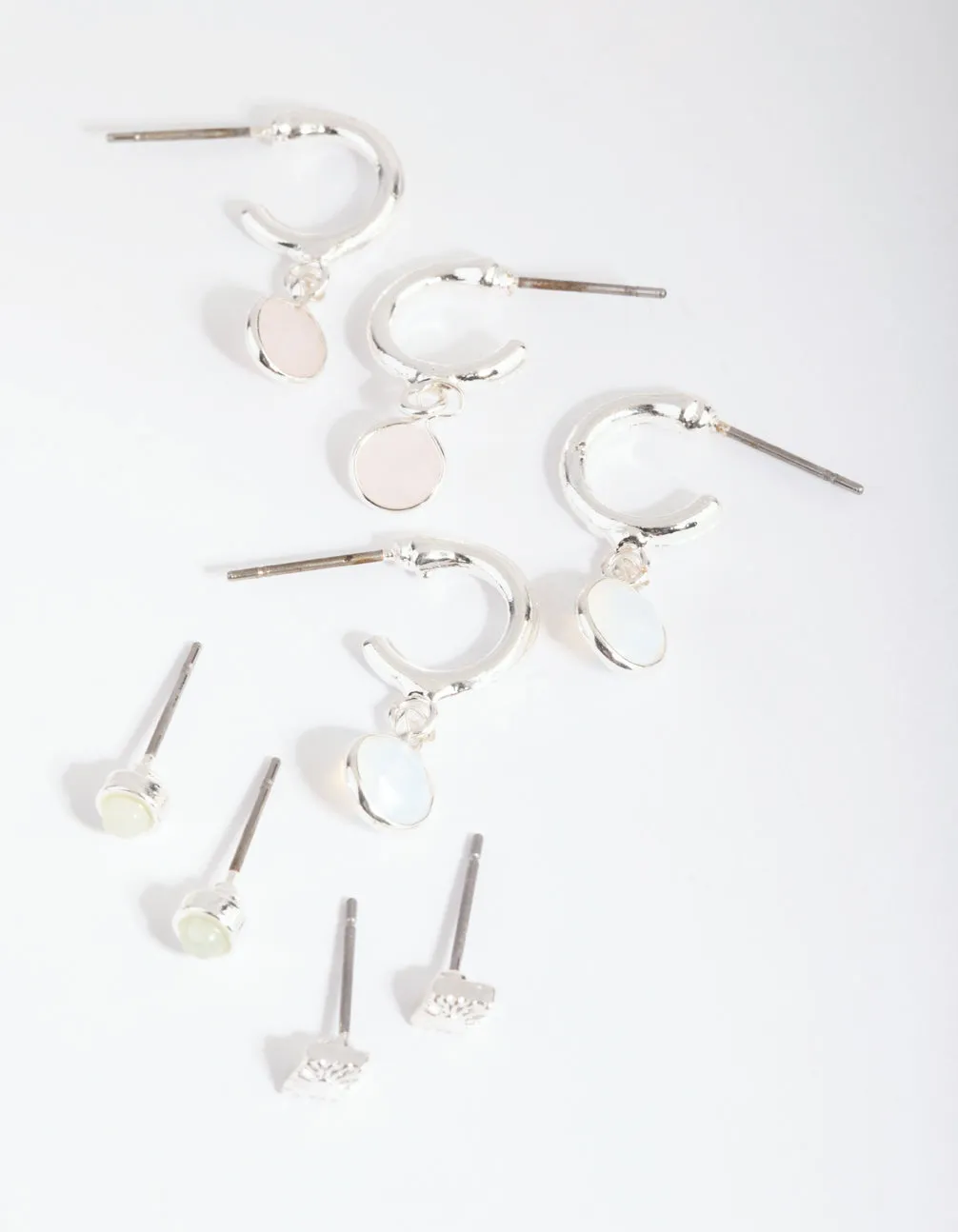 Silver Mixed Stone Stack Pack Earrings