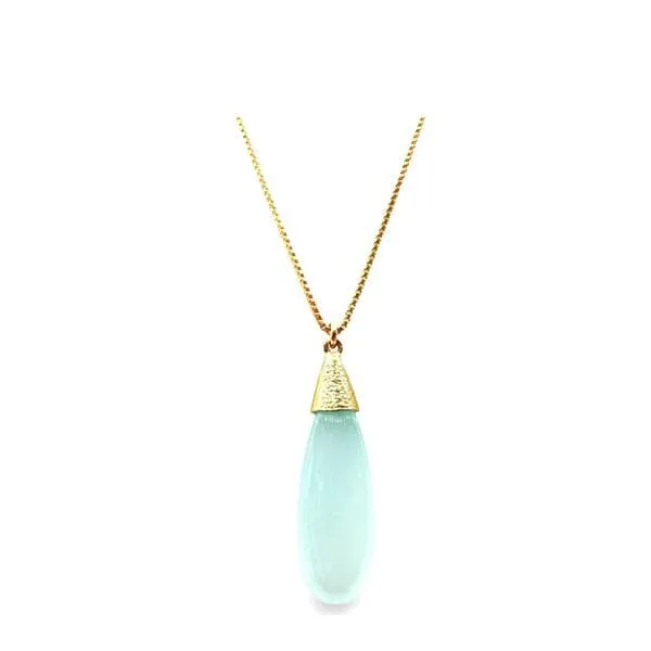 Smooth Long Pear Shape Semi Precious Necklace: Aqua Chalcedony (NGCP79CH)