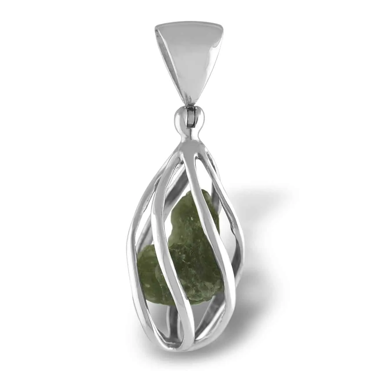 Starborn Natural Moldavite Pendant in Sterling Silver Cage