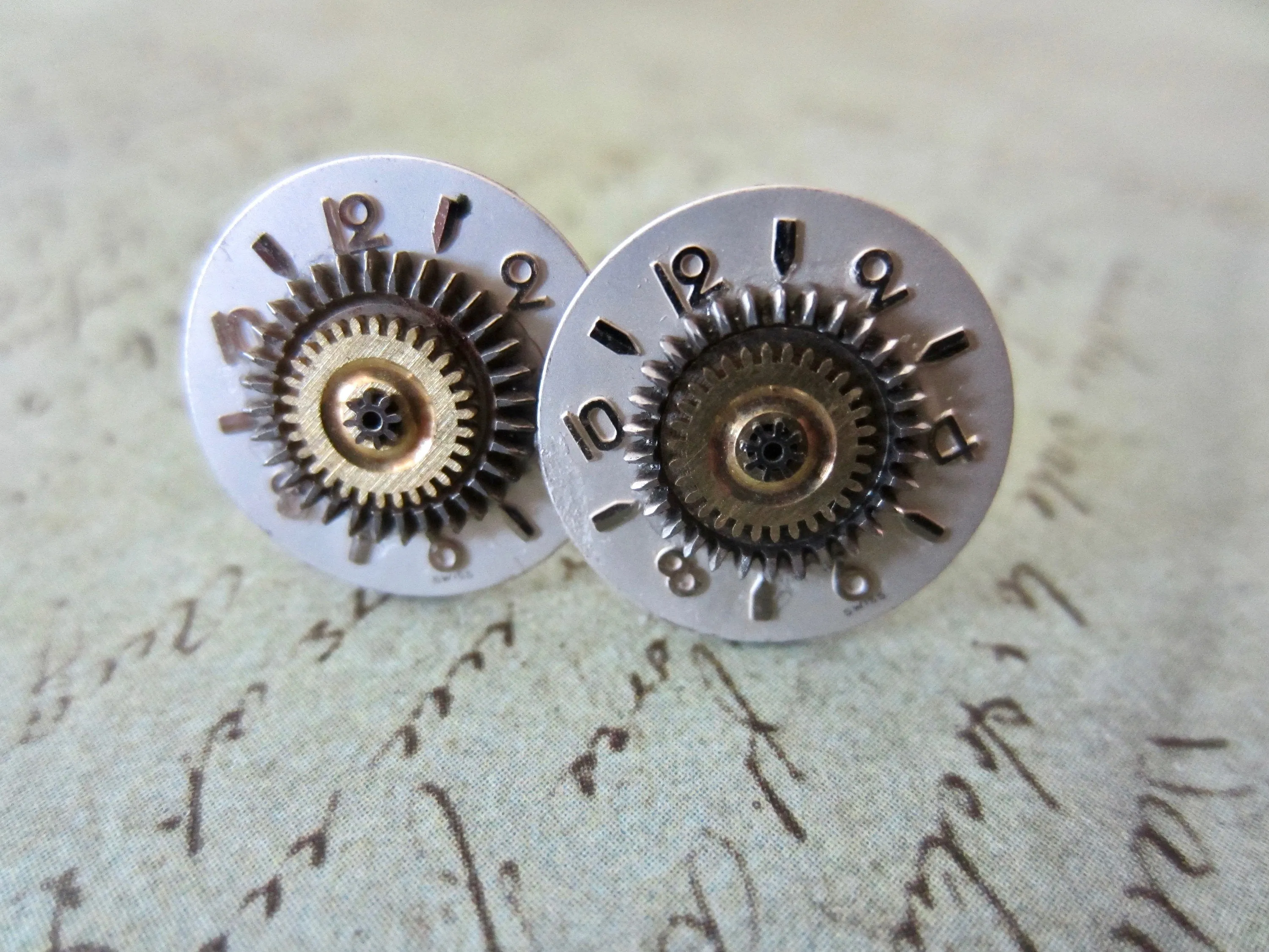 Steampunk Earrings with vintage Watch Dials, Faces Steampunk Earrings , Steampunk jewelry  Lightweight earrings Birthday gift