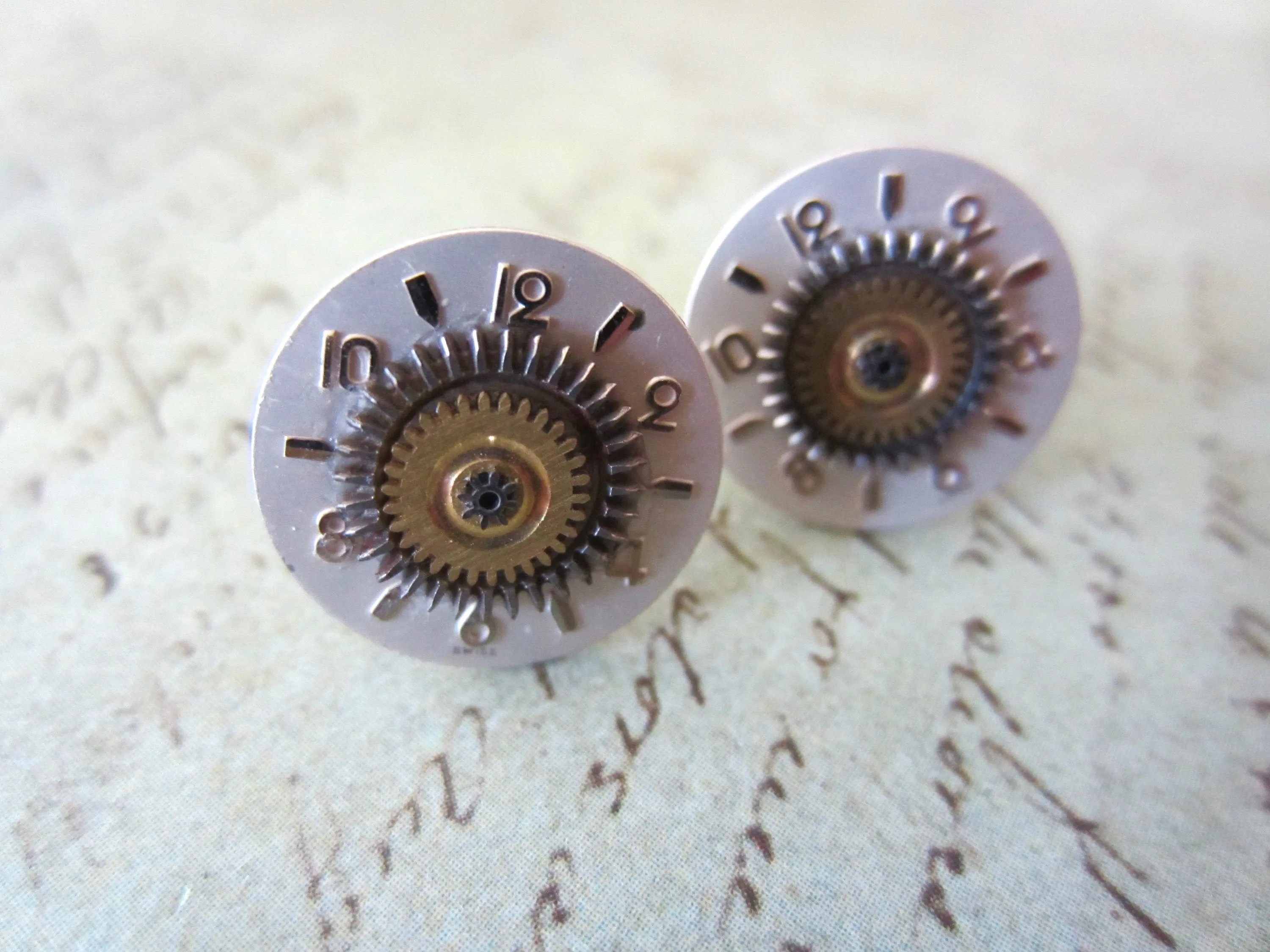 Steampunk Earrings with vintage Watch Dials, Faces Steampunk Earrings , Steampunk jewelry  Lightweight earrings Birthday gift