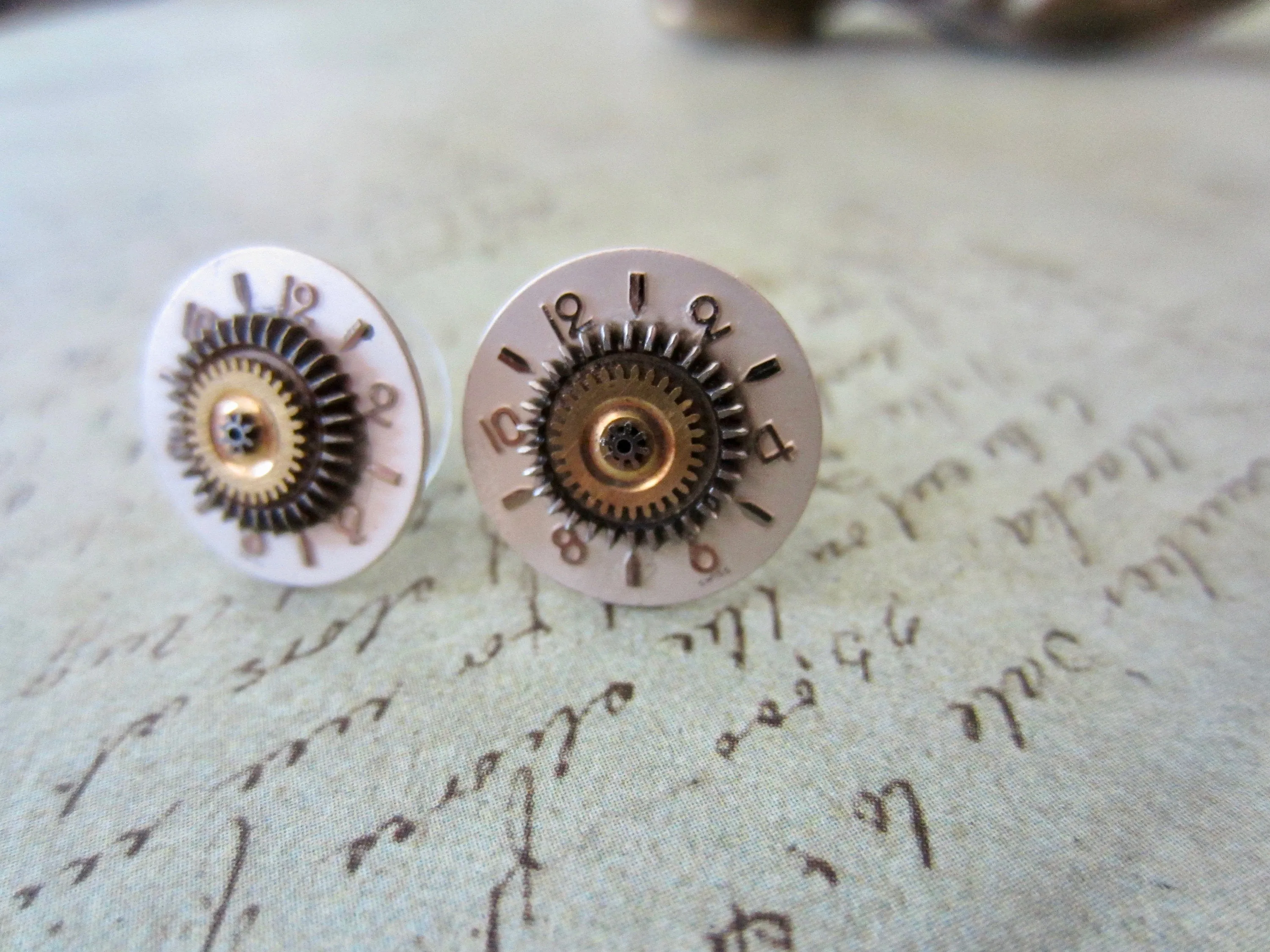 Steampunk Earrings with vintage Watch Dials, Faces Steampunk Earrings , Steampunk jewelry  Lightweight earrings Birthday gift