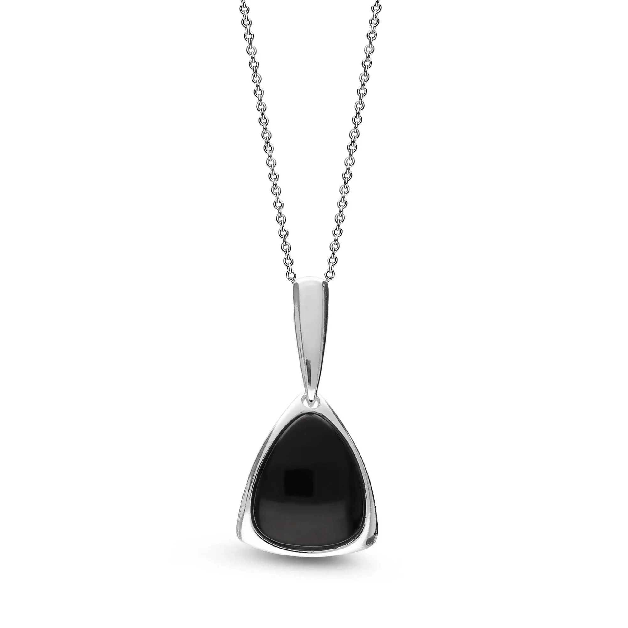 Sterling Silver Whitby Jet Large Curved Triangular Pendant