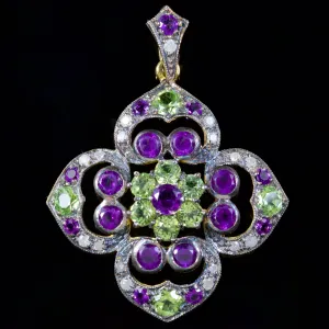 Suffragette Amethyst Peridot Diamond Pendant 18Ct Gold On Silver