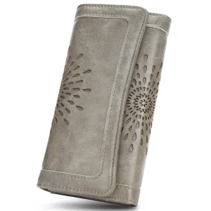 SunFlower Wallet For Women RFID Blocking Slim Minimalist Ladies Long Clutch Purse Credit Card Holder Slots with Zipper Pocket-Gray