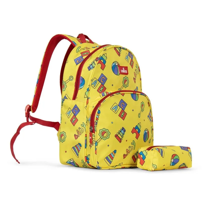 THE CLOWNFISH Cosmic Critters Kids Backpack - Durable, Fun Design | FREE Pencil Pouch Included | 15 Litres | Yellow - Block