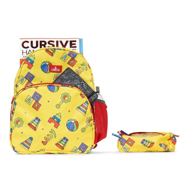 THE CLOWNFISH Cosmic Critters Kids Backpack - Durable, Fun Design | FREE Pencil Pouch Included | 15 Litres | Yellow - Block