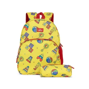 THE CLOWNFISH Cosmic Critters Kids Backpack - Durable, Fun Design | FREE Pencil Pouch Included | 15 Litres | Yellow - Block