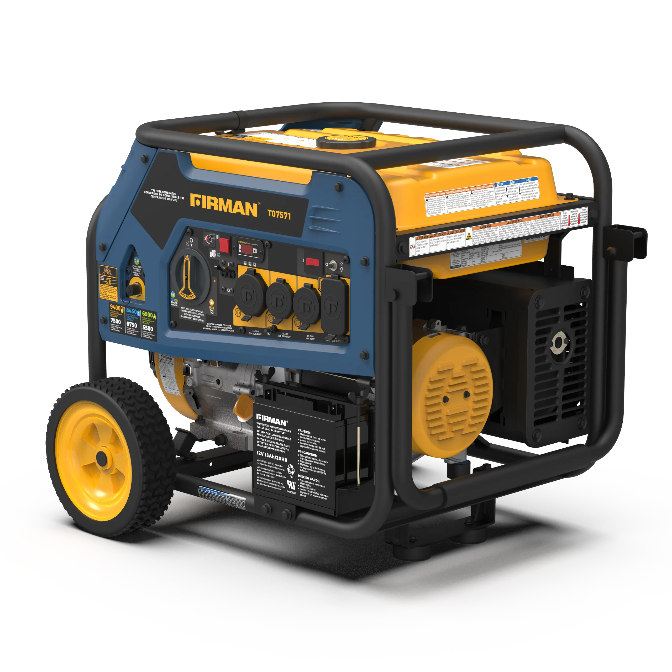 Tri Fuel 7500W Portable Generator Electric Start 120/240V