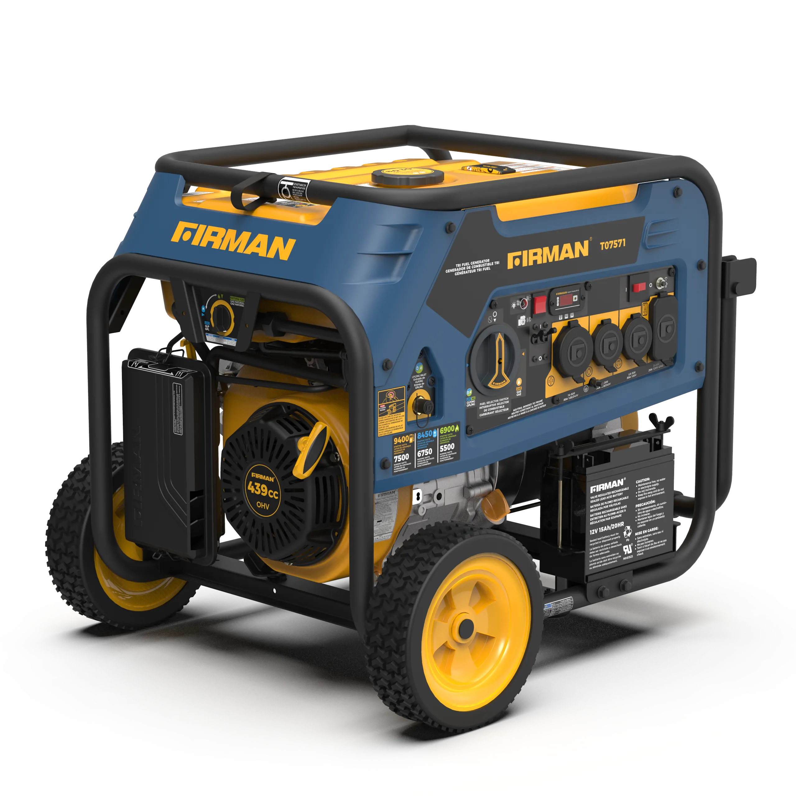 Tri Fuel 7500W Portable Generator Electric Start 120/240V