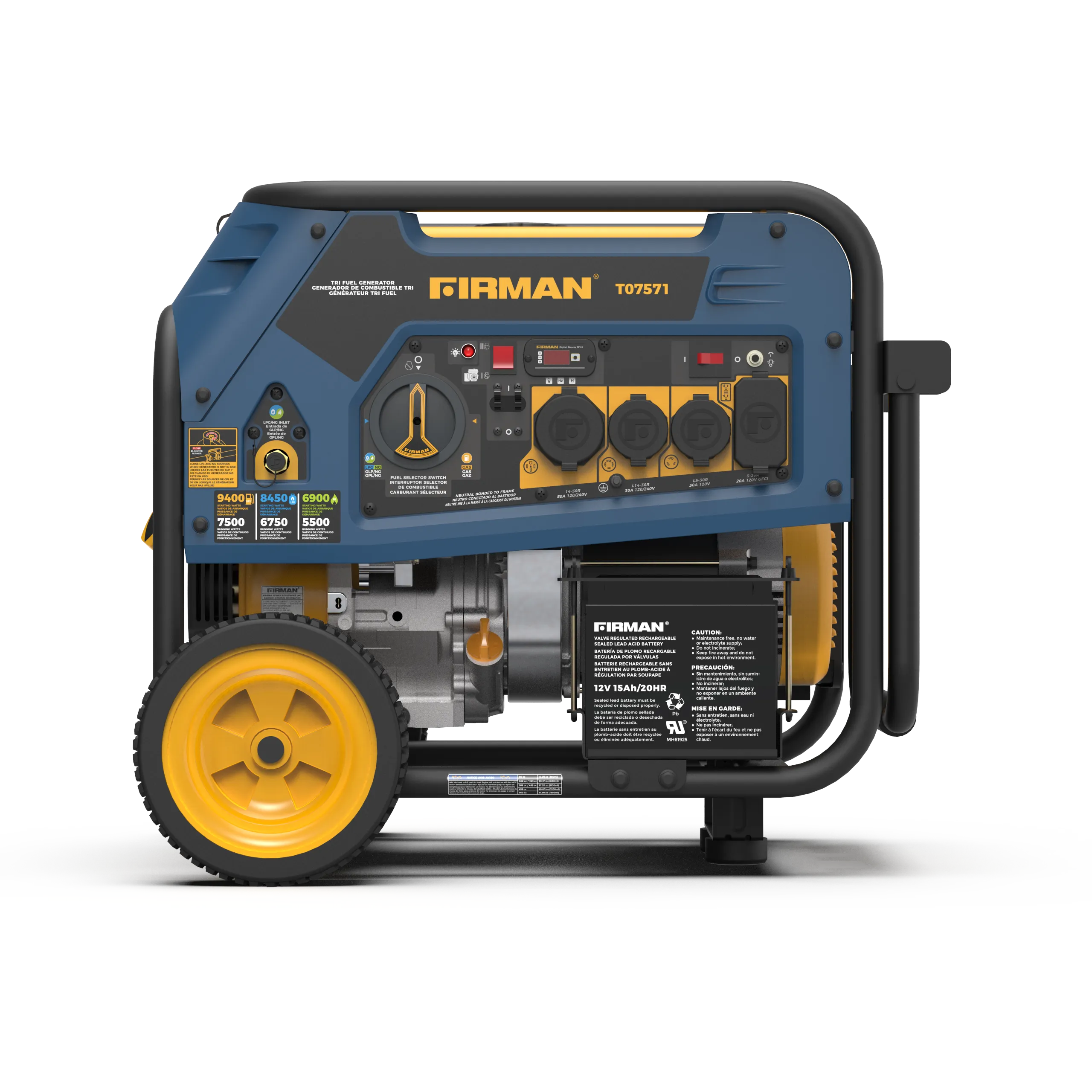 Tri Fuel 7500W Portable Generator Electric Start 120/240V