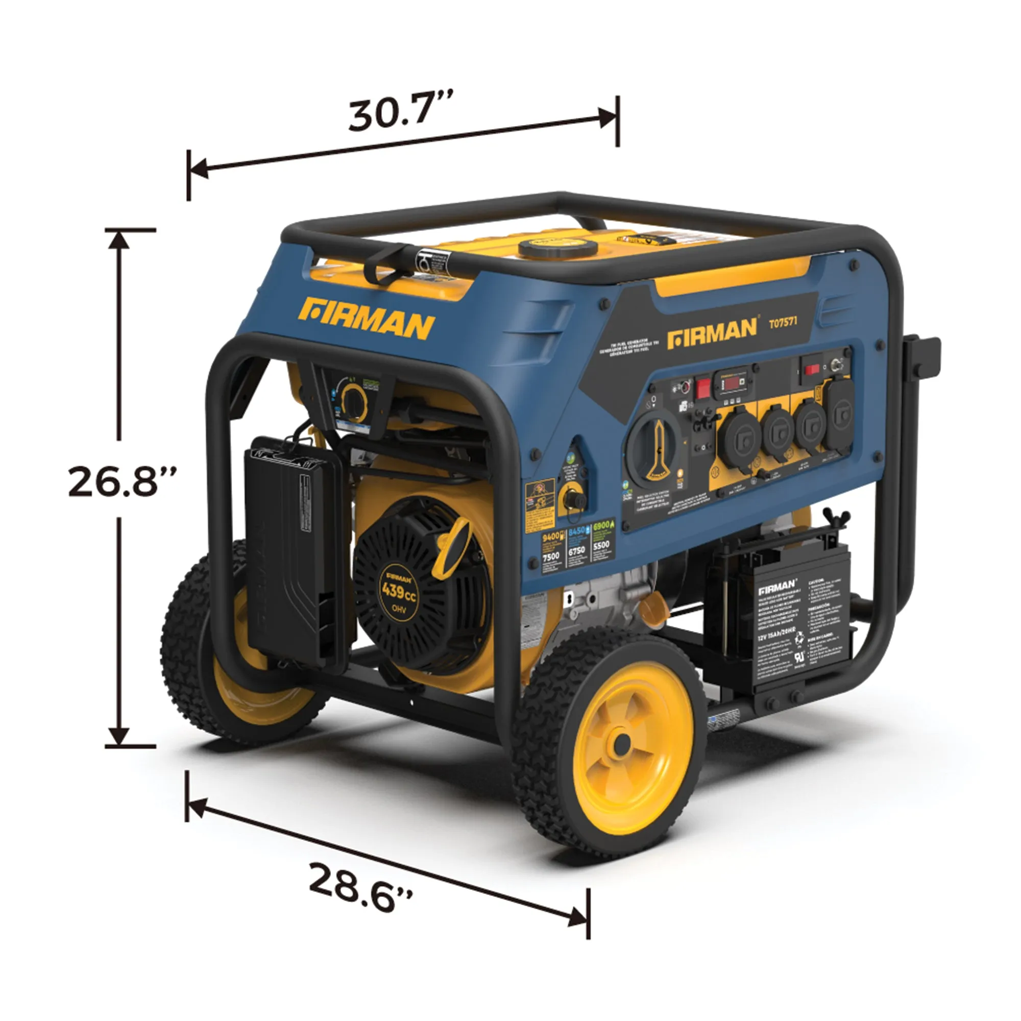 Tri Fuel 7500W Portable Generator Electric Start 120/240V