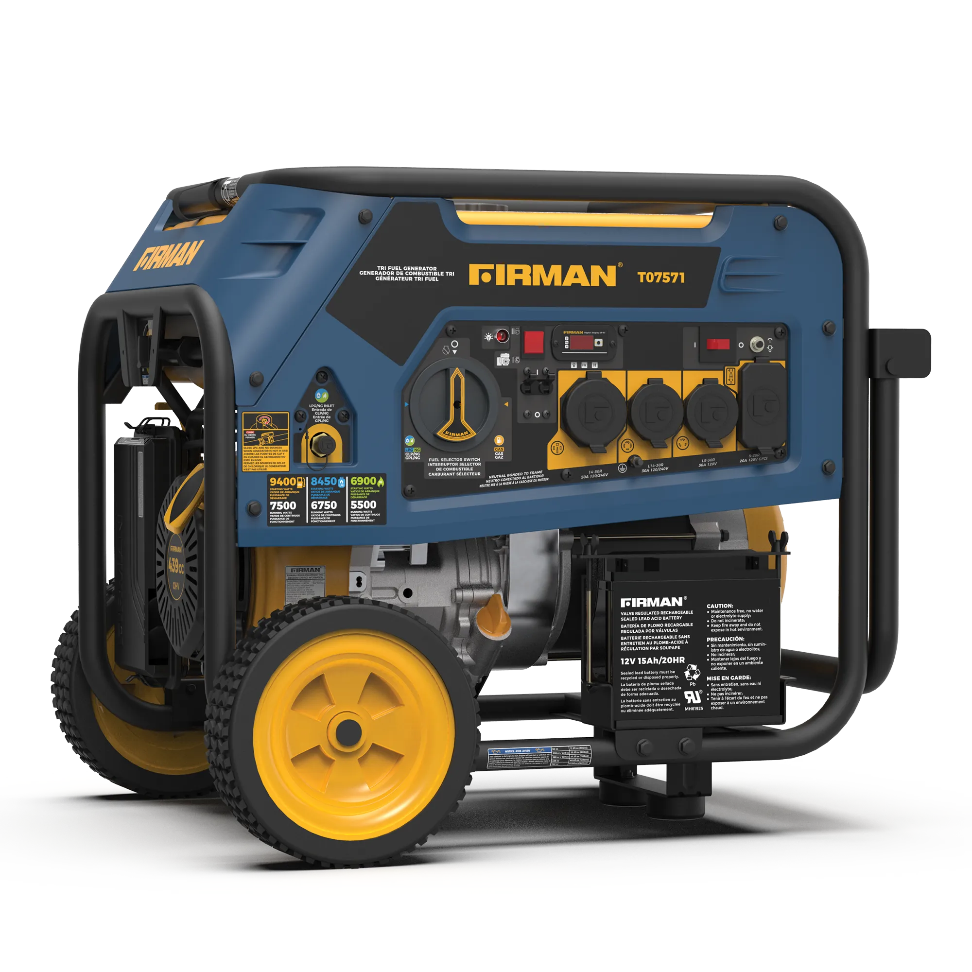 Tri Fuel 7500W Portable Generator Electric Start 120/240V