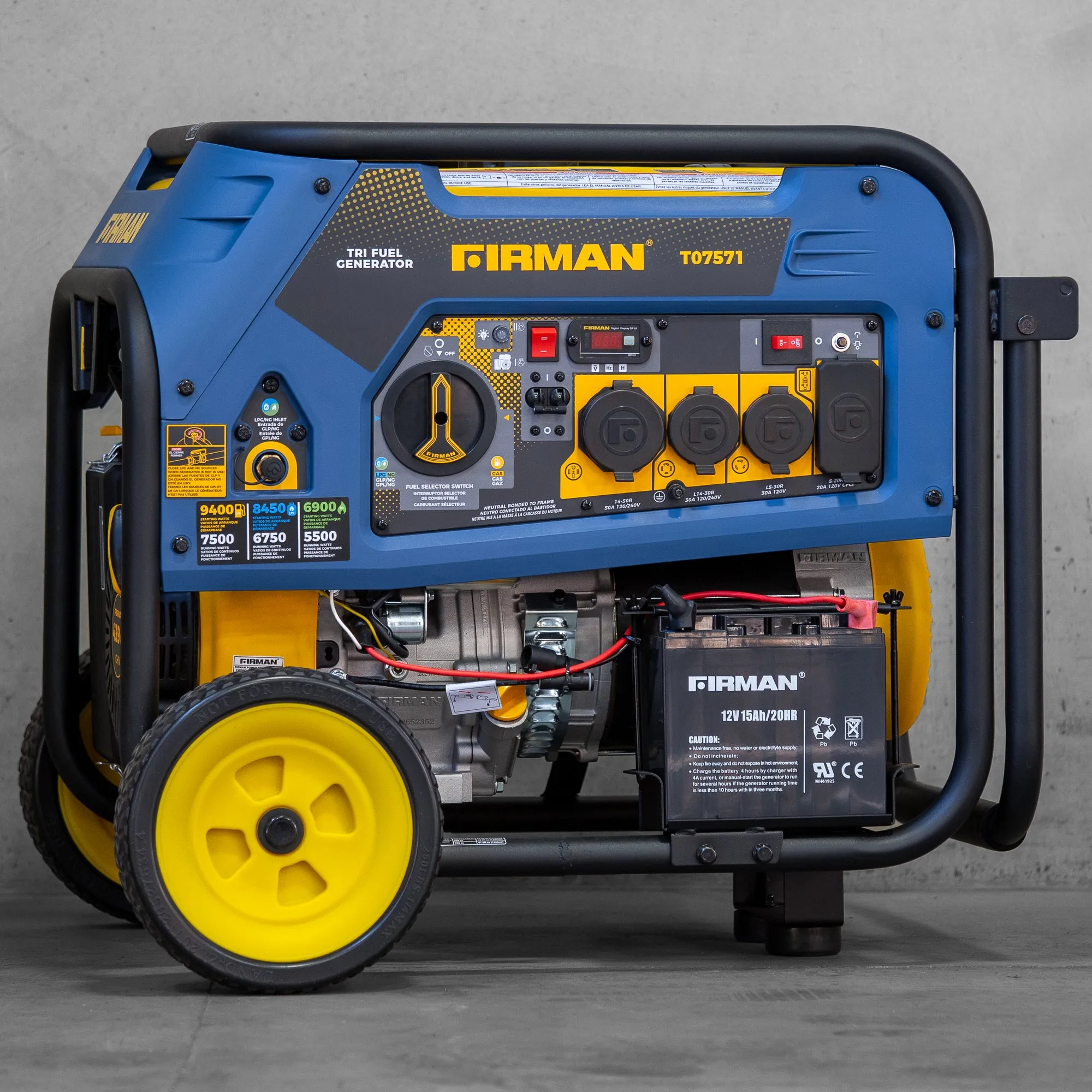 Tri Fuel 7500W Portable Generator Electric Start 120/240V