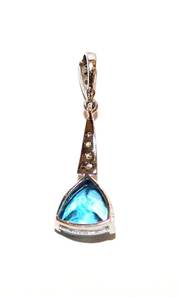 Trillion Cut Blue Topaz & Diamond Pendant AD No.0856