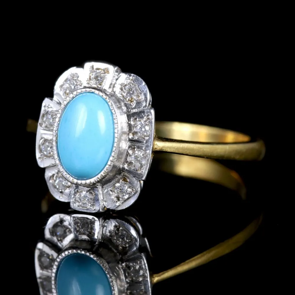 Turquoise Paste Stone Ring 18Ct On Silver Ring