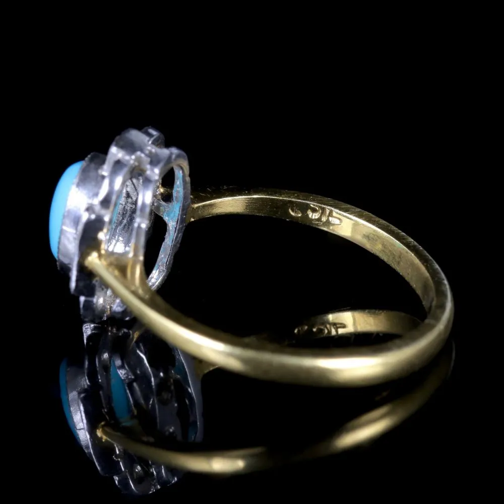 Turquoise Paste Stone Ring 18Ct On Silver Ring