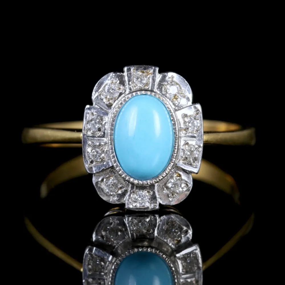 Turquoise Paste Stone Ring 18Ct On Silver Ring