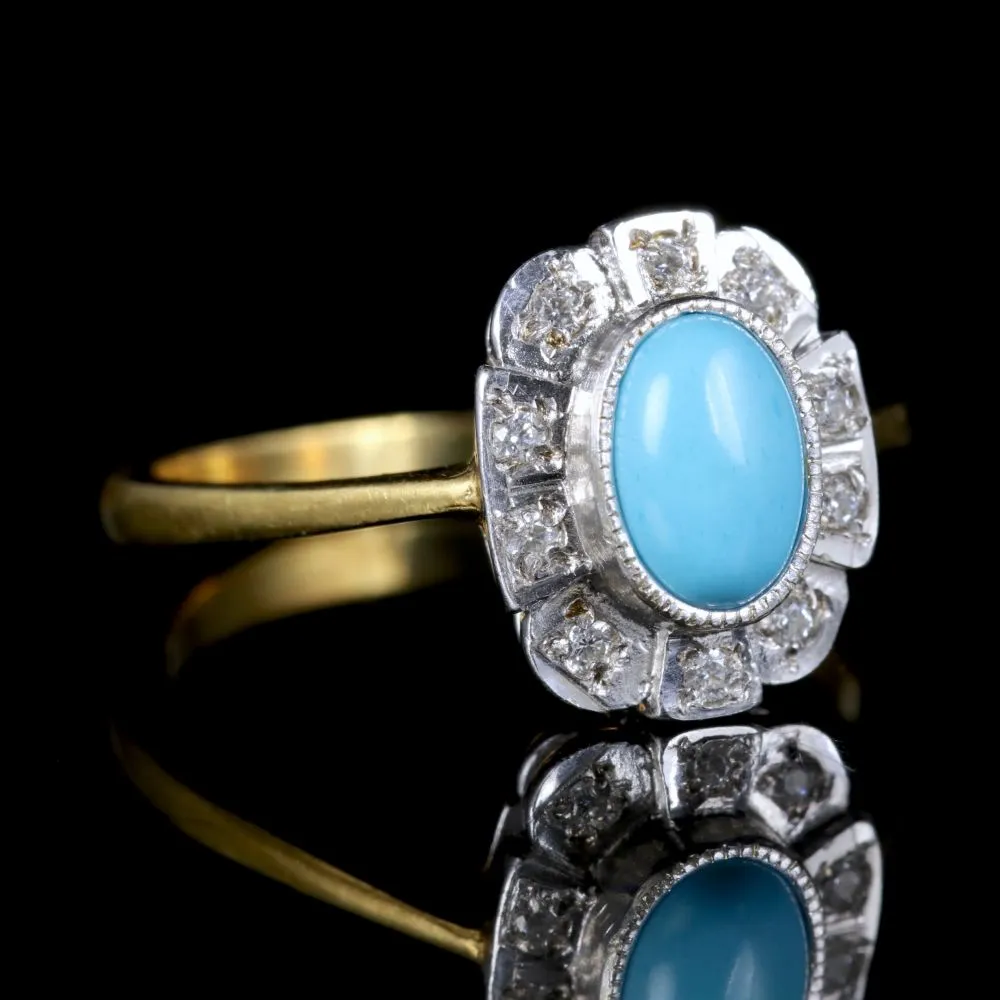 Turquoise Paste Stone Ring 18Ct On Silver Ring