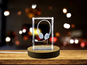 Unique Headset Microphone Engraved Crystal Gift