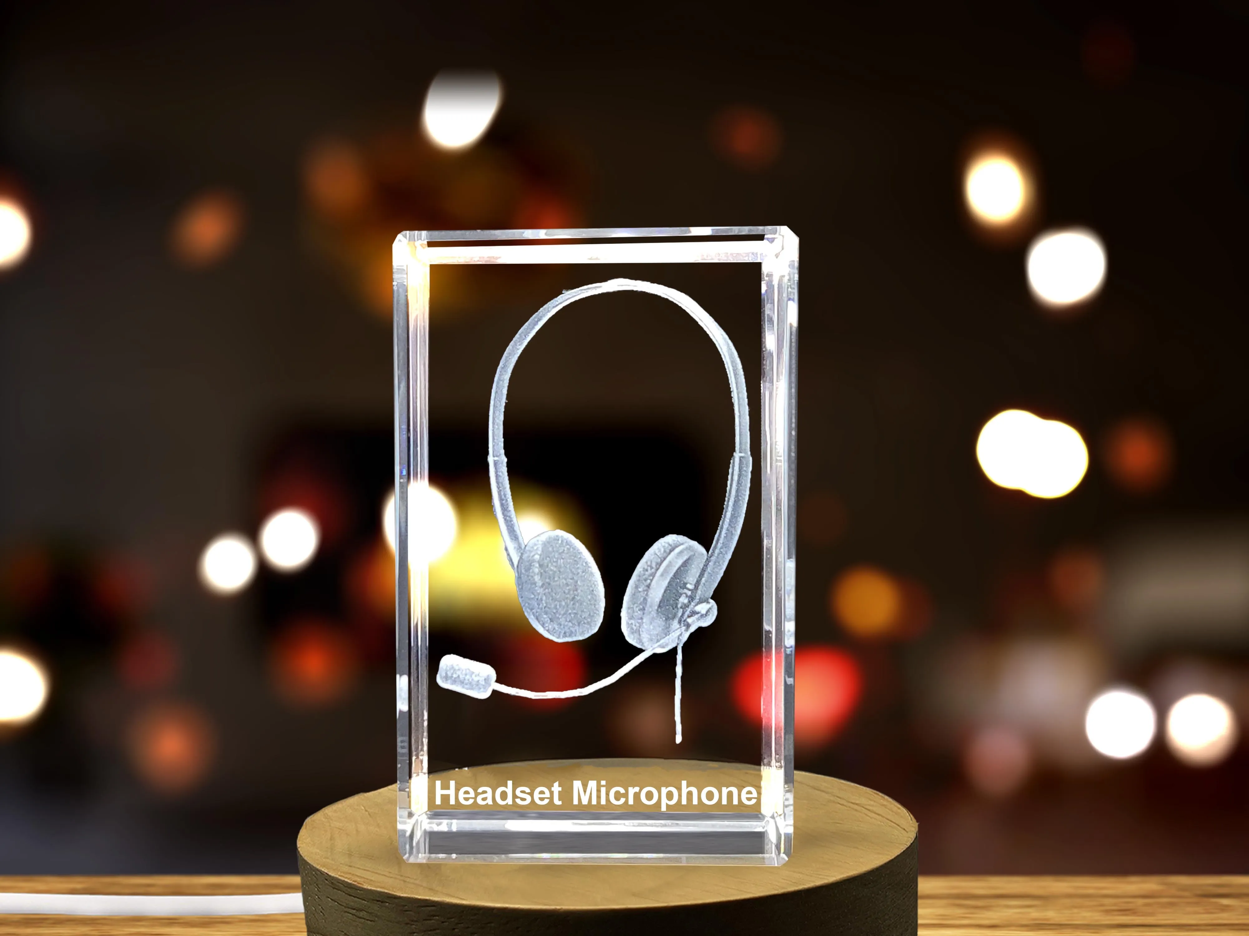 Unique Headset Microphone Engraved Crystal Gift