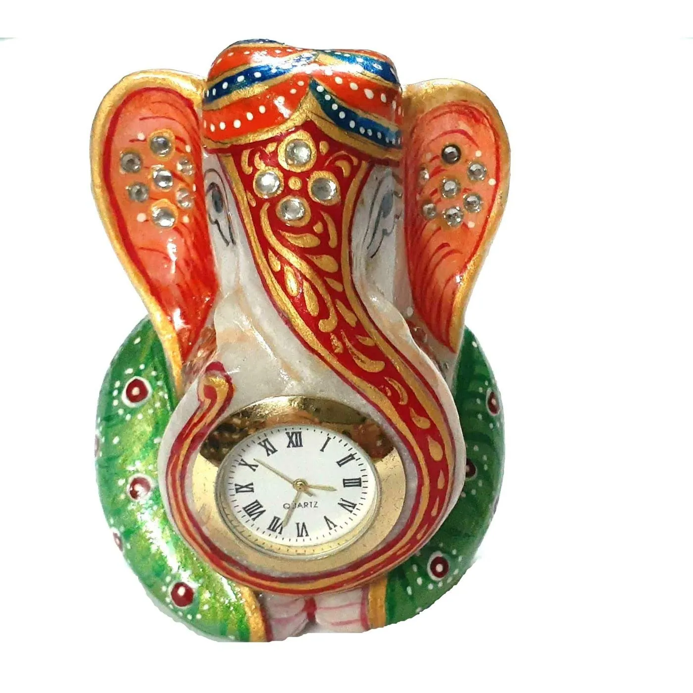 Unique Indian Crafts Marble Table Clock Ganesh Painted Handmade