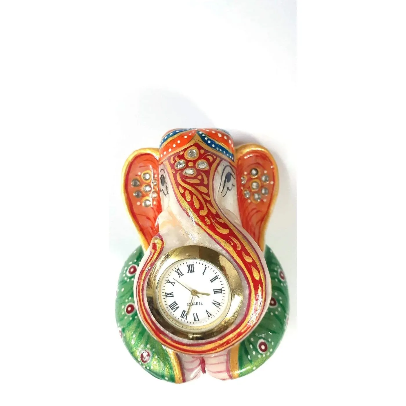 Unique Indian Crafts Marble Table Clock Ganesh Painted Handmade