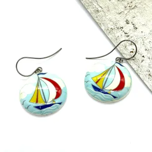 Unique Sailboat Vintage Drop Earrings