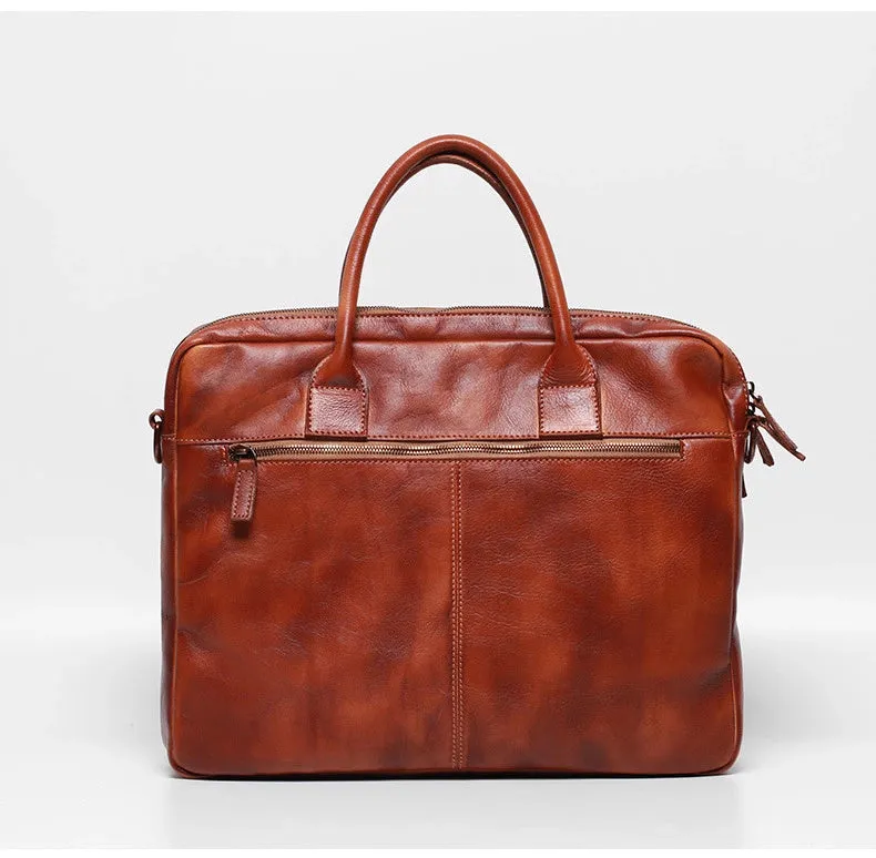 Vegetable Tanning Leather  Large Briefcase,Business  Laptop Handle Bag