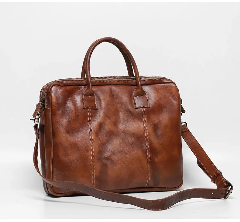 Vegetable Tanning Leather  Large Briefcase,Business  Laptop Handle Bag