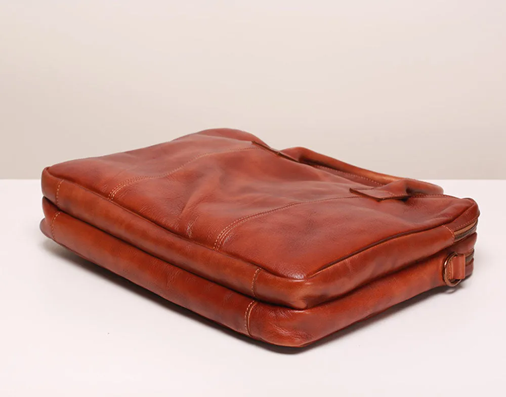 Vegetable Tanning Leather  Large Briefcase,Business  Laptop Handle Bag