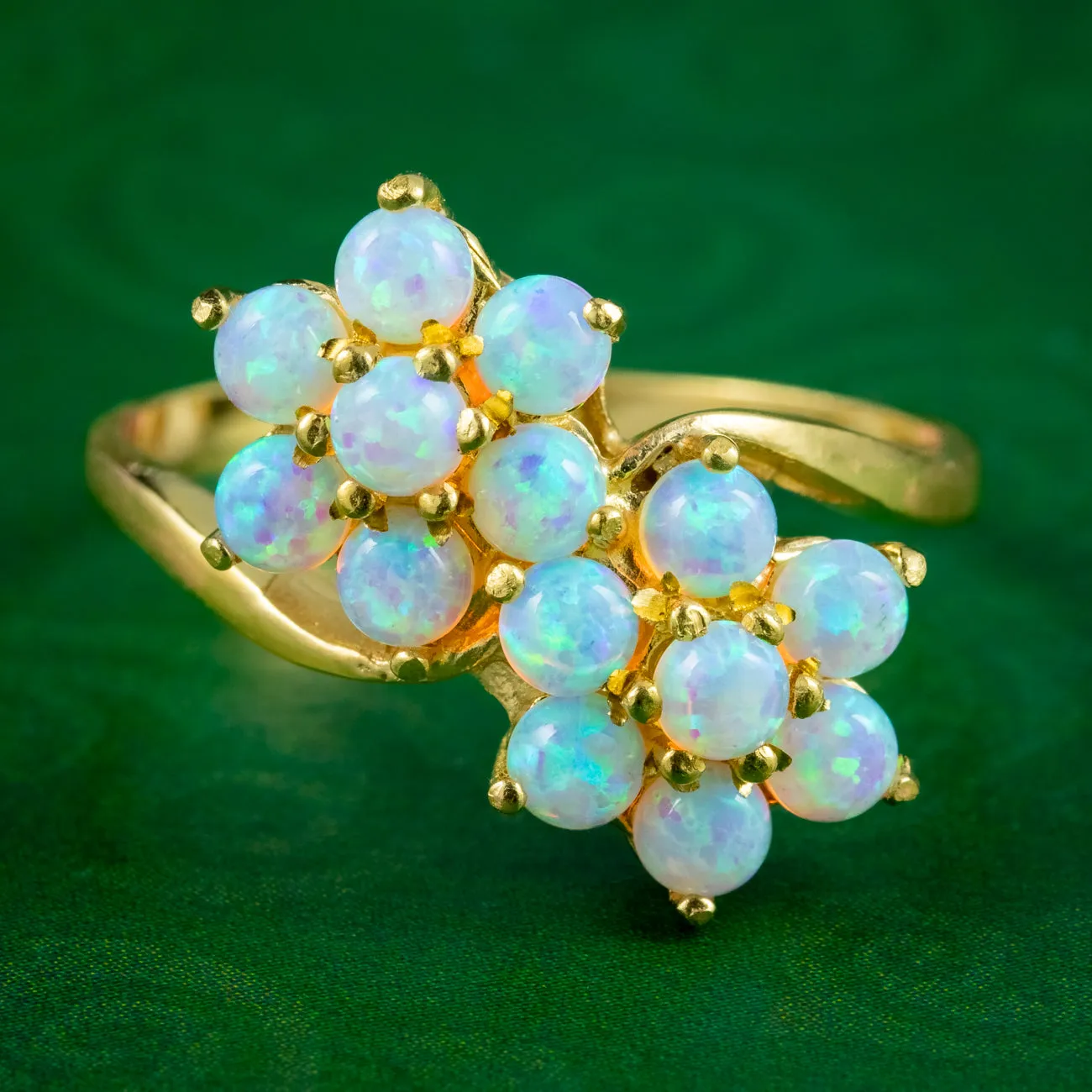 Victorian Style Opal Flower Cluster Twist Ring Silver 18Ct Gold Gilt