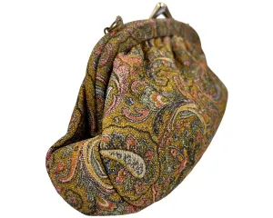 Vintage 1960s Evening Bag Woven Metallic Paisley Purse - VFG