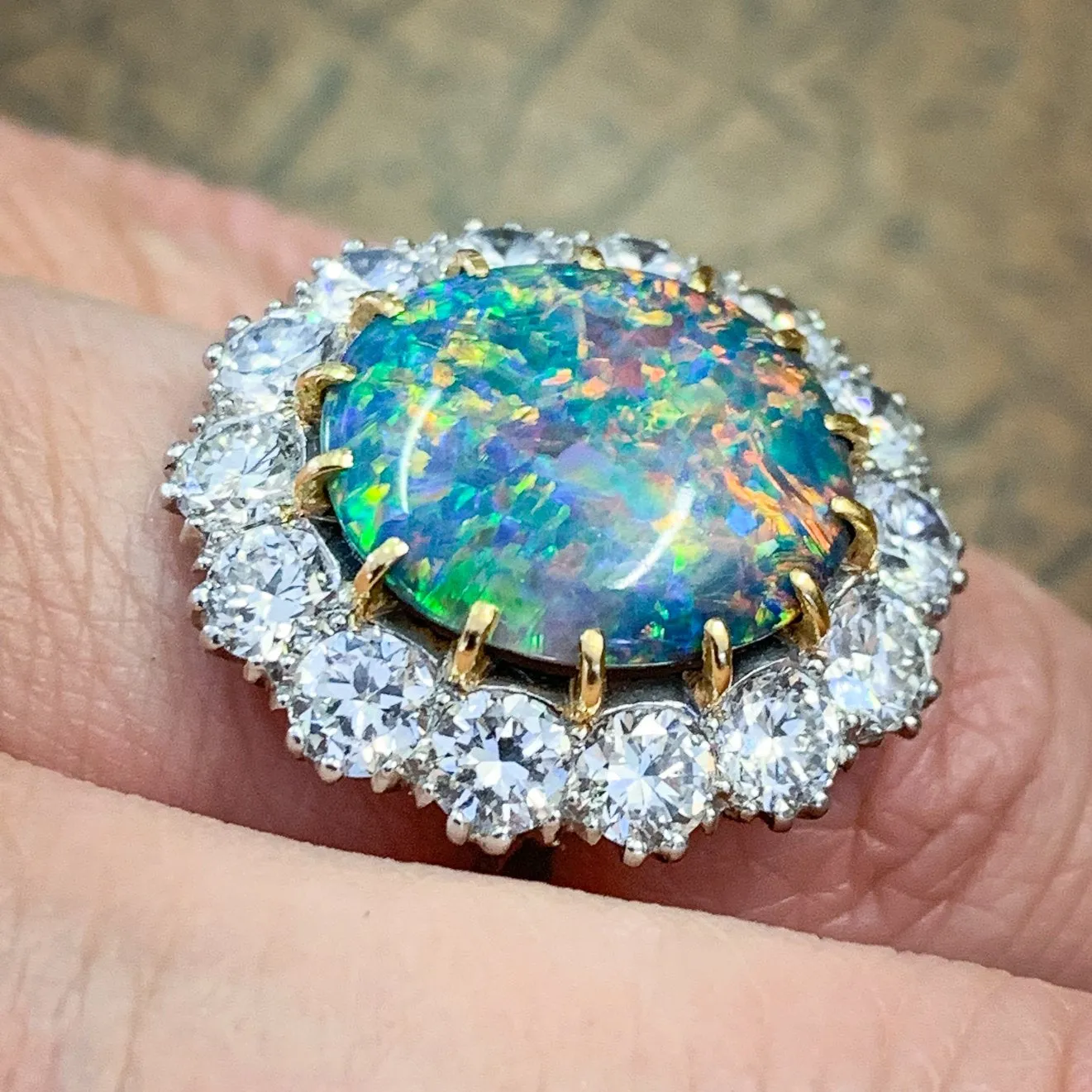 Vintage Black Opal Cluster Ring Platinum 5.75Ct Opal Circa 1970