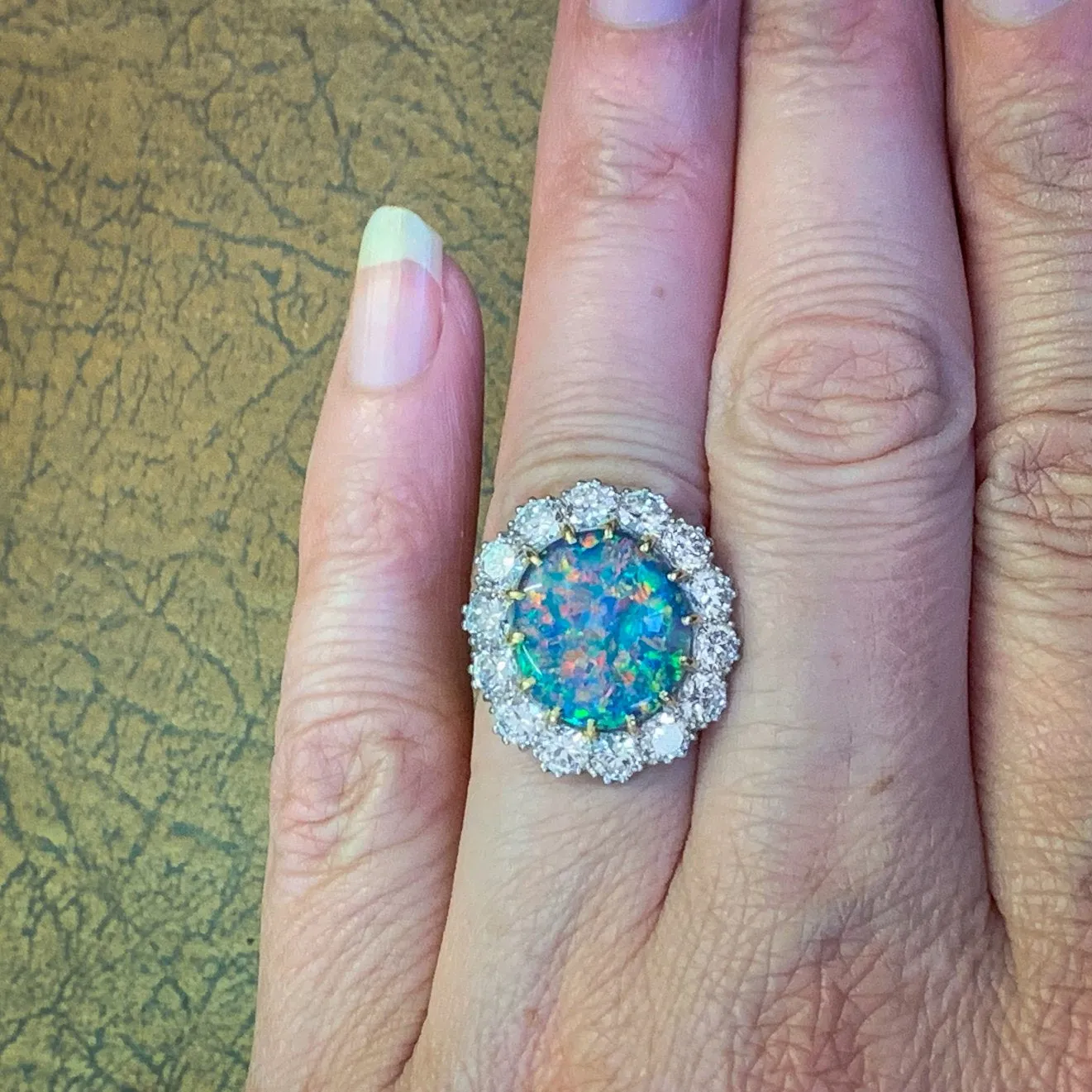 Vintage Black Opal Cluster Ring Platinum 5.75Ct Opal Circa 1970