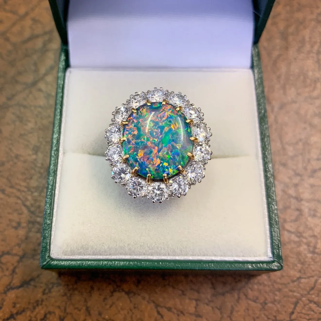 Vintage Black Opal Cluster Ring Platinum 5.75Ct Opal Circa 1970