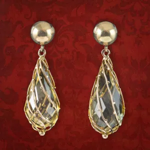 Vintage Briolette Citrine Drop Earrings 9ct Gold