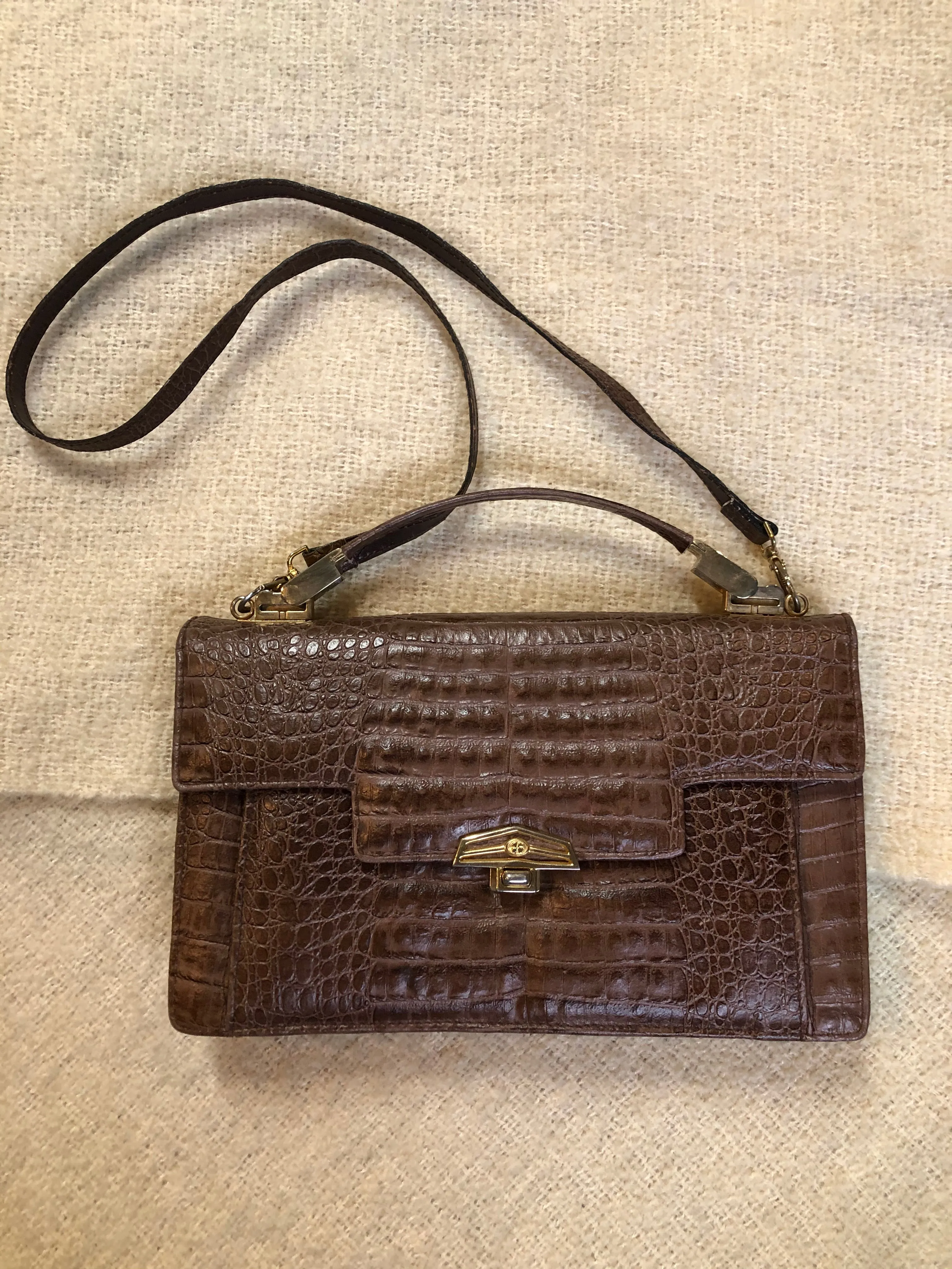 Vintage Brown Reptile Crossbody Bag