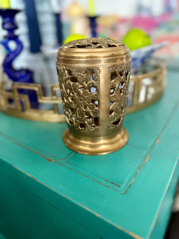 Vintage Chinese Incense Burner, Brass, 7 Immortals, Tea Light