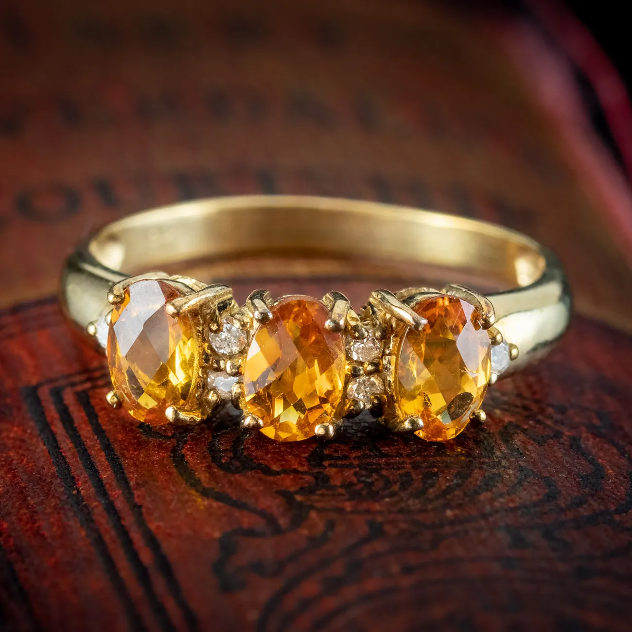 Vintage Citrine Diamond Trilogy Ring 1.5ct Total