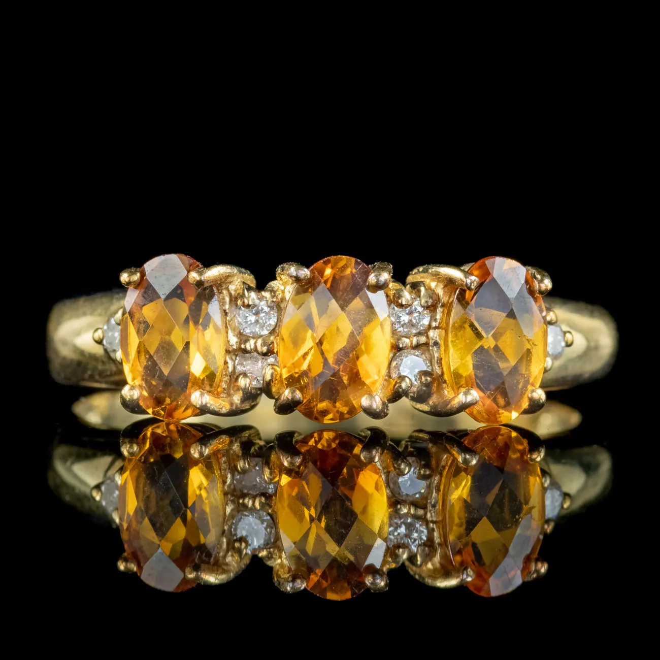 Vintage Citrine Diamond Trilogy Ring 1.5ct Total