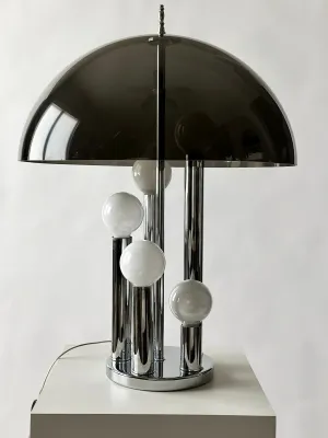 Vintage Mushroom Shade and Steel Tube Table Lamp, 1970's