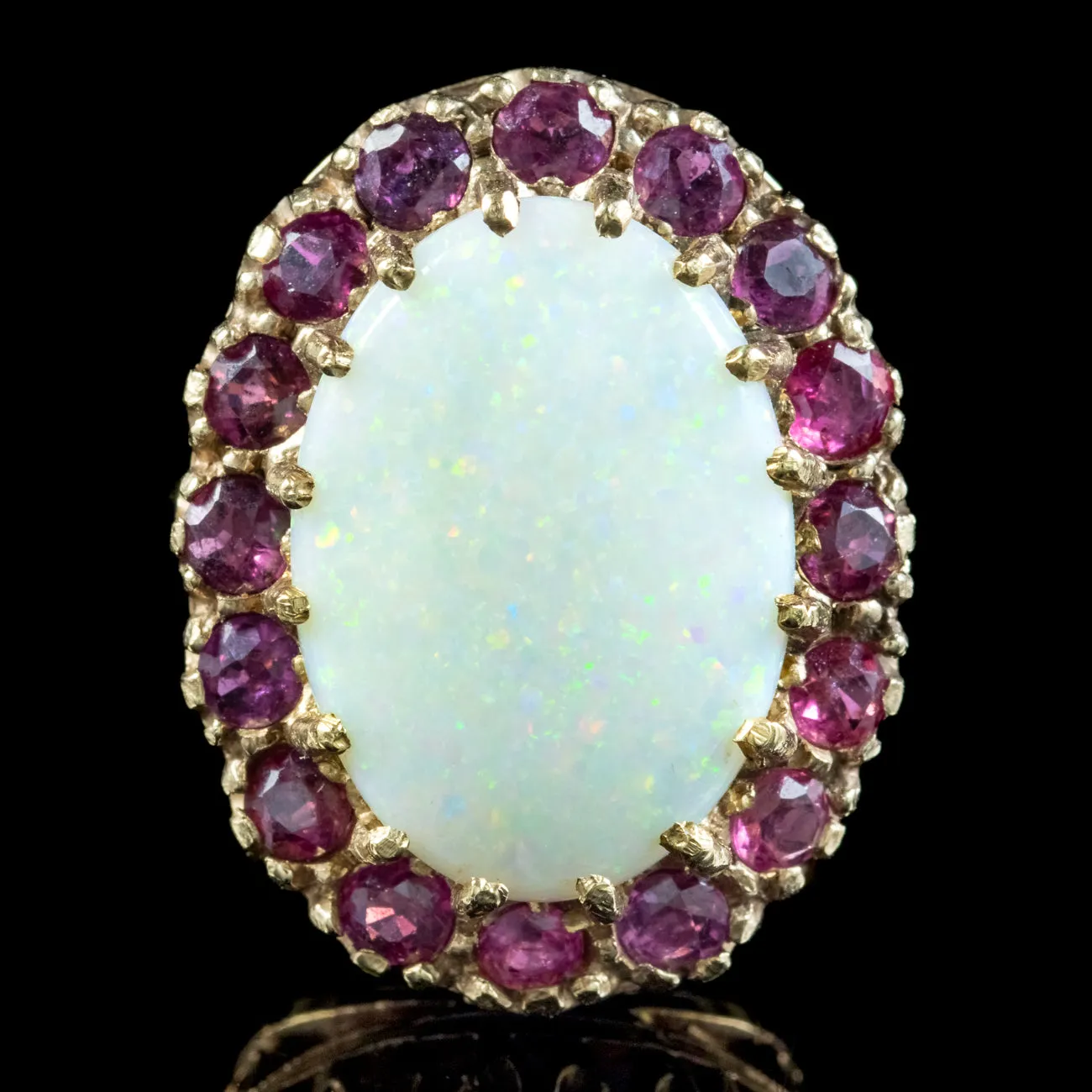 Vintage Opal Ruby Cocktail Ring 14ct Opal Dated 1977