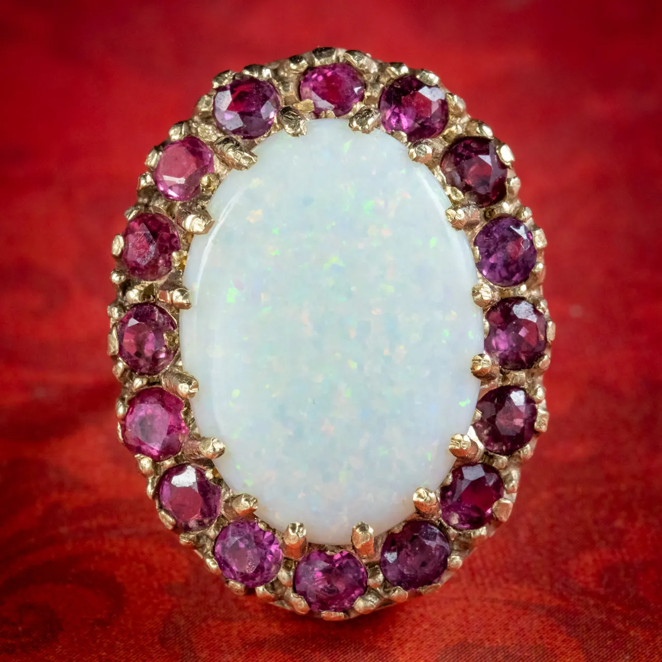 Vintage Opal Ruby Cocktail Ring 14ct Opal Dated 1977