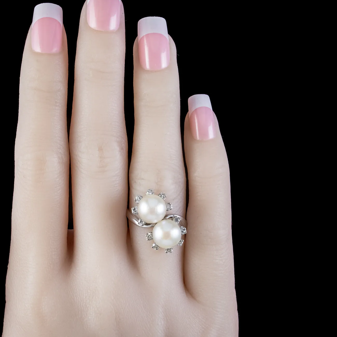 Vintage Pearl Diamond Toi Et Moi Twist Ring Dated 1964