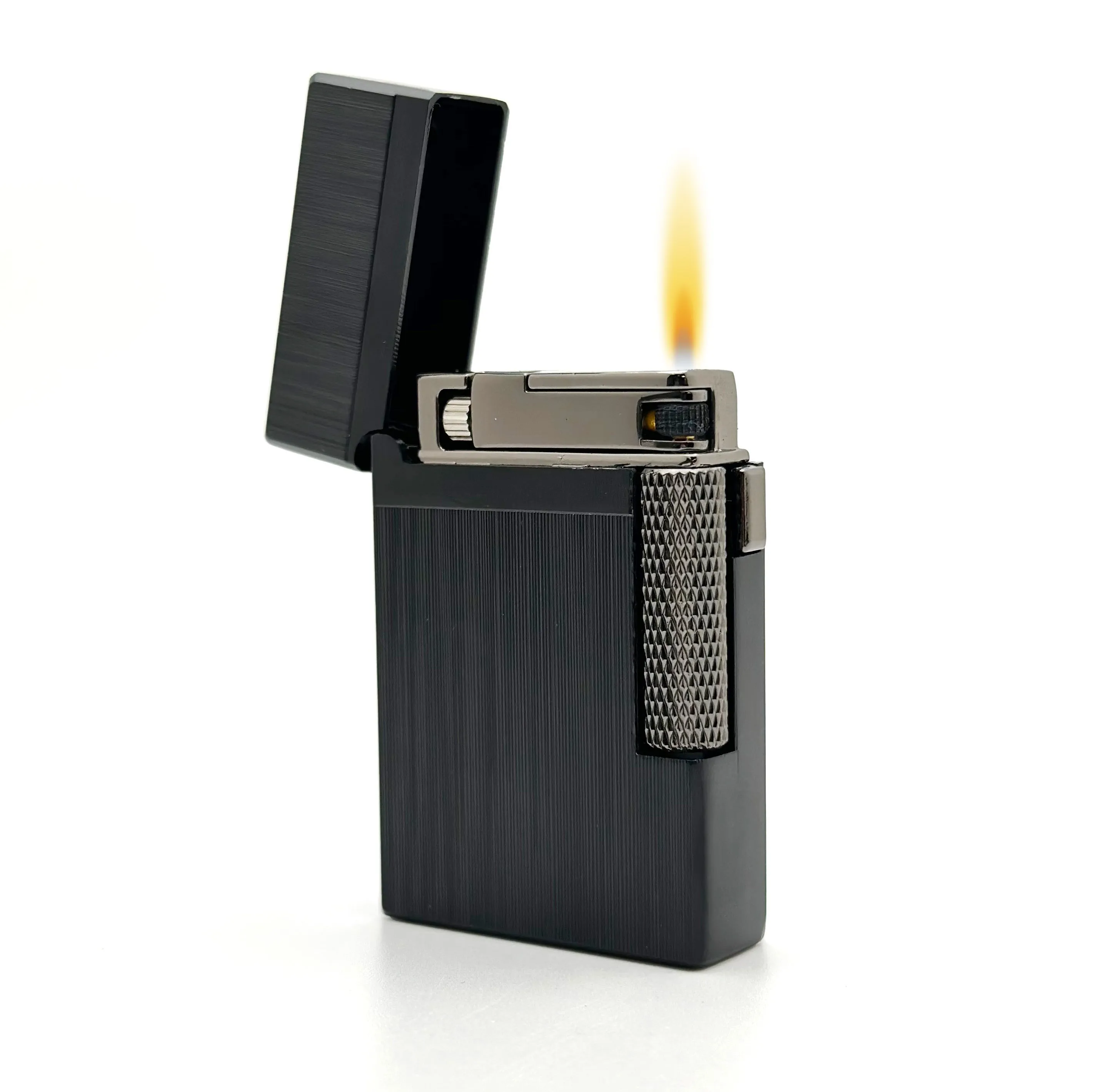 Visol Hubbard Brushed Stripes Soft Flame and Torch Flame Flint Lighter - Black