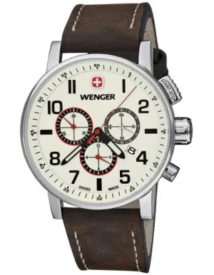 Wenger Mens Attitude Chrono - Luminous Dial - Brown Leather Strap - 100M WR